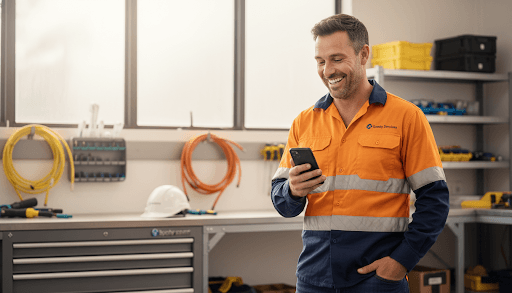 Tradie using a tablet on site